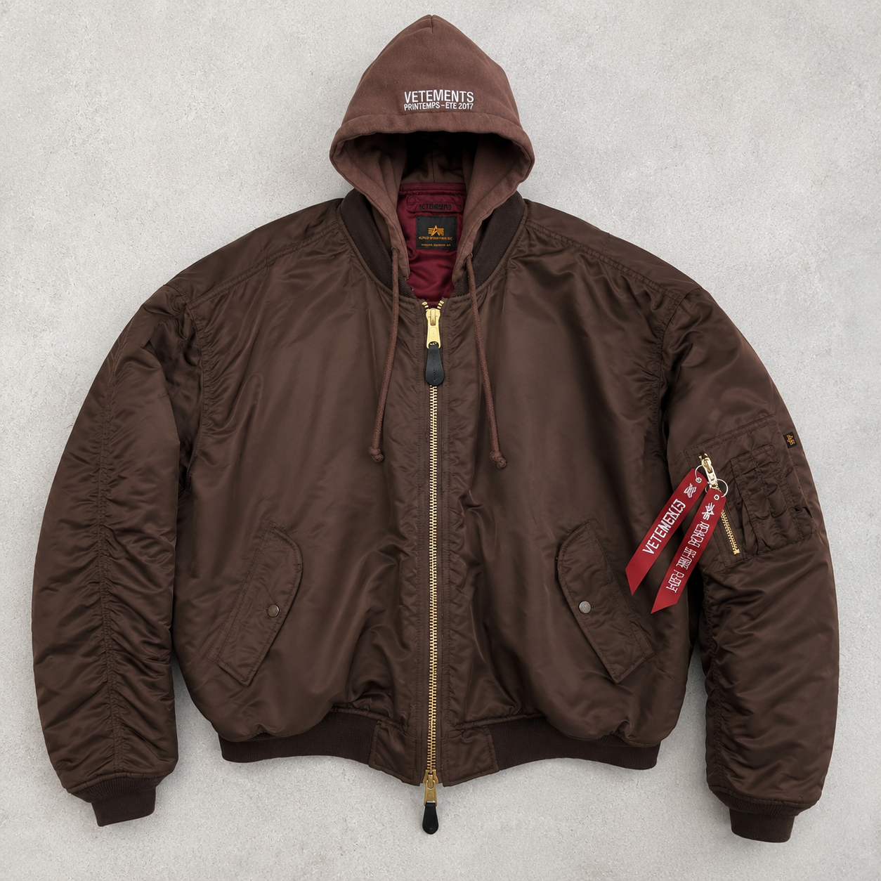 Vetements x Alpha Industries Layered Bomber Hoodie Brown