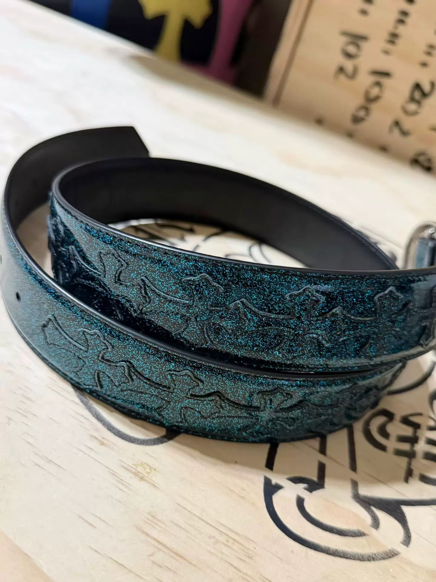 Archive blue patent  Chrome Leather belt
