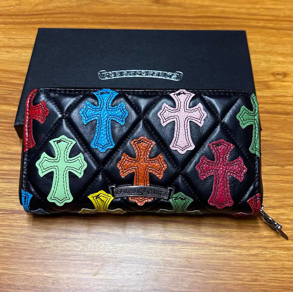 Chrome hearts multi colour cross long wallet bag