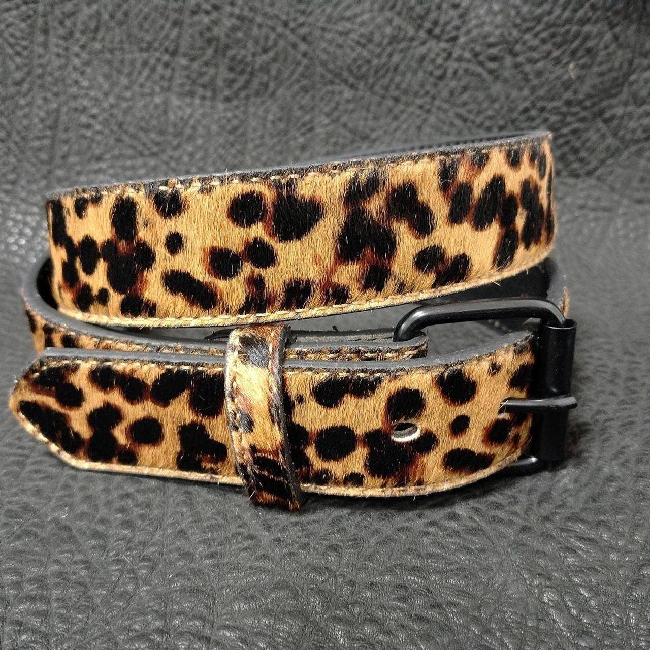 Faux fur leopard print belt