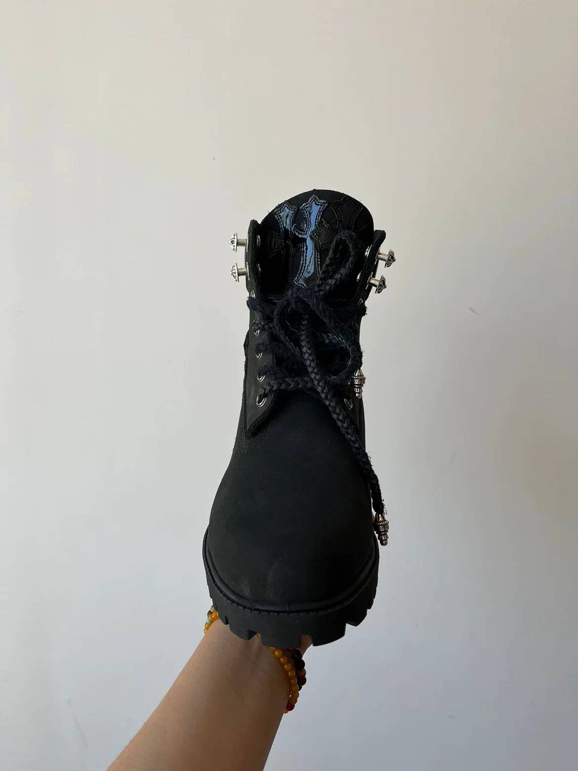 Black new rock Leather Metal-Tipped  Boot
