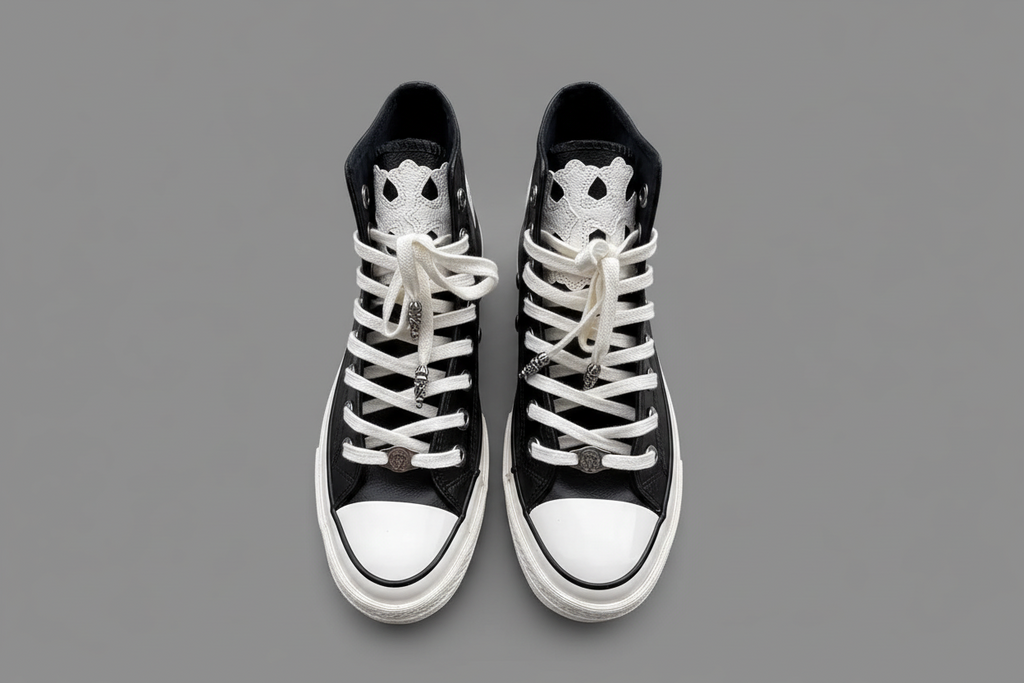 Black Leather chrome converse