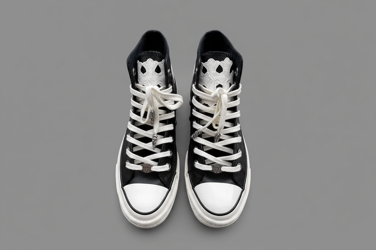 Black Leather chrome converse