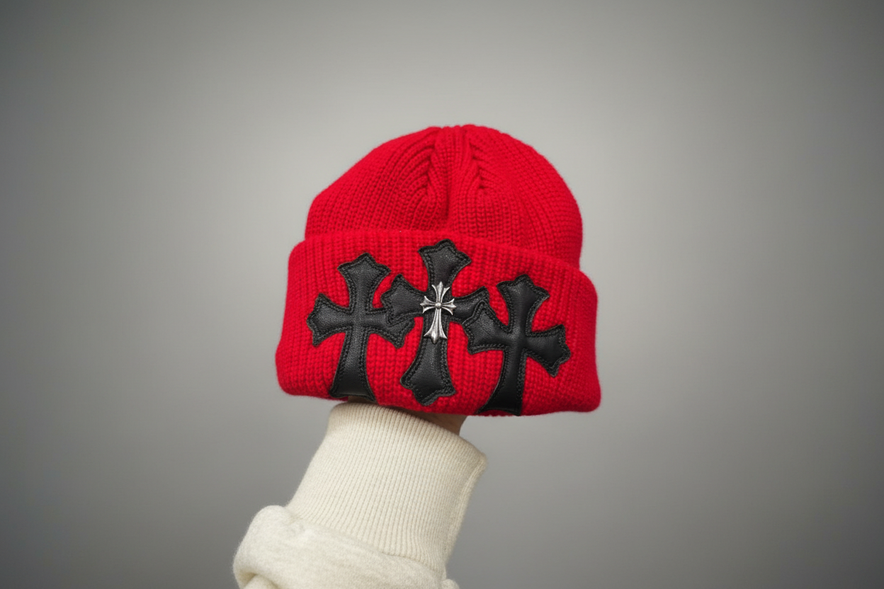 Archive red Chrome cross  beanie