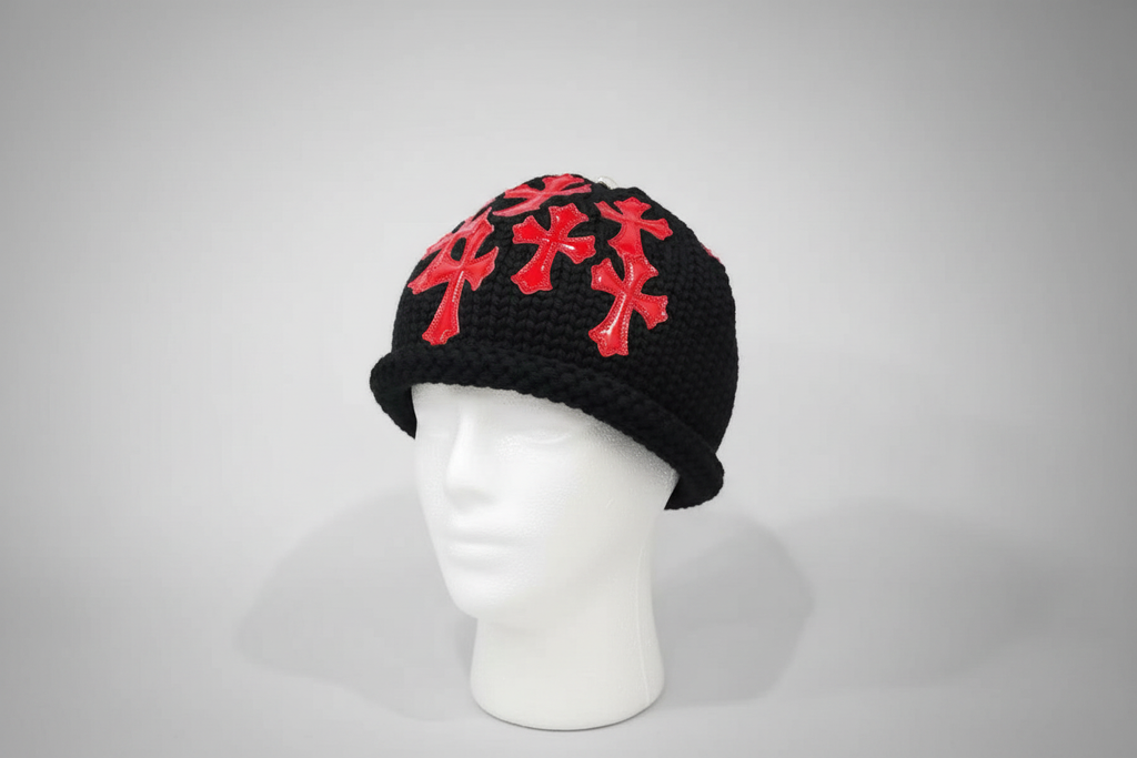 Archive red Chrome cross beanie