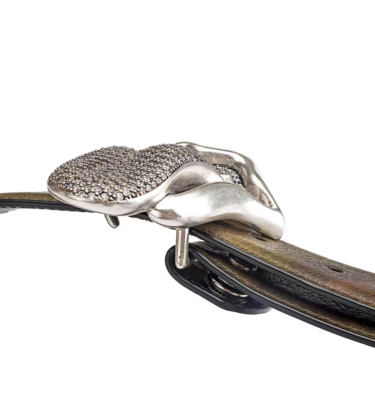 Chrome hearts iced rolling stone tounge lip  belt