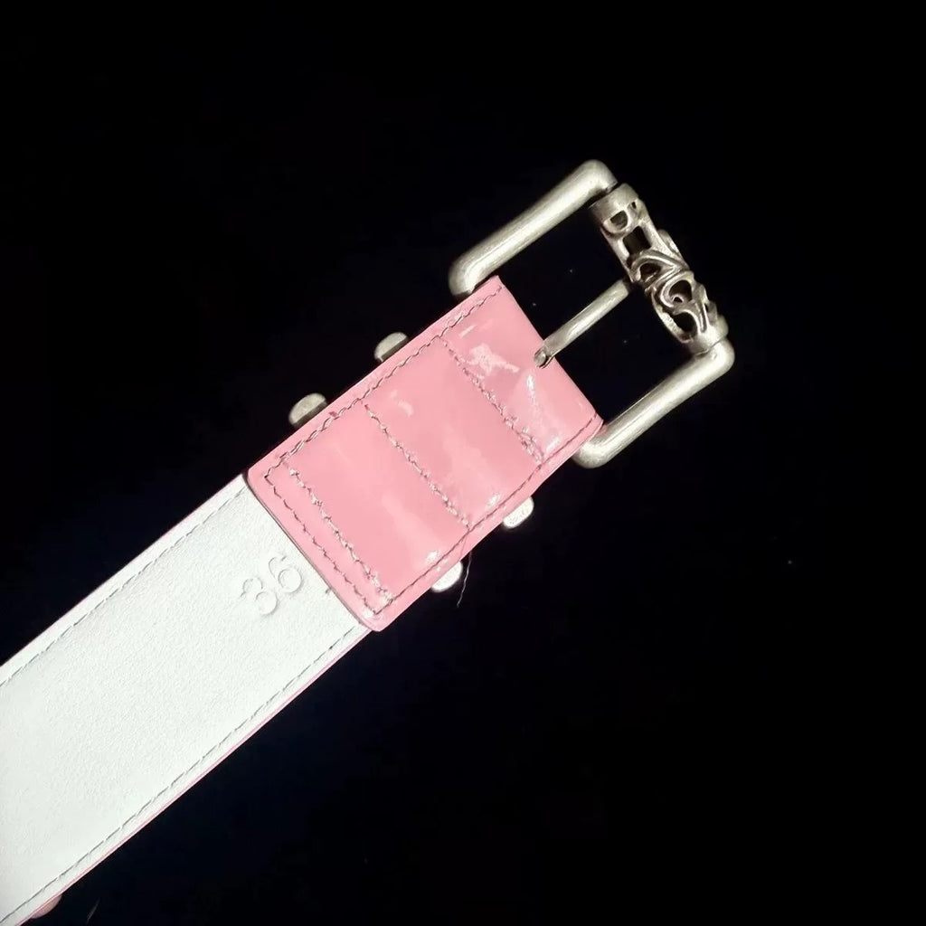 Pink Patent Chrome Leather Roller belt