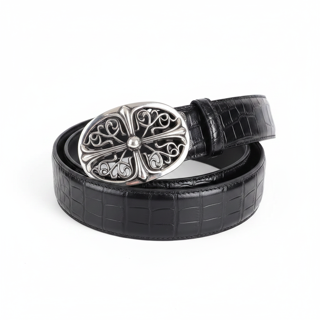 Leather chrome Oval Cross Belt
