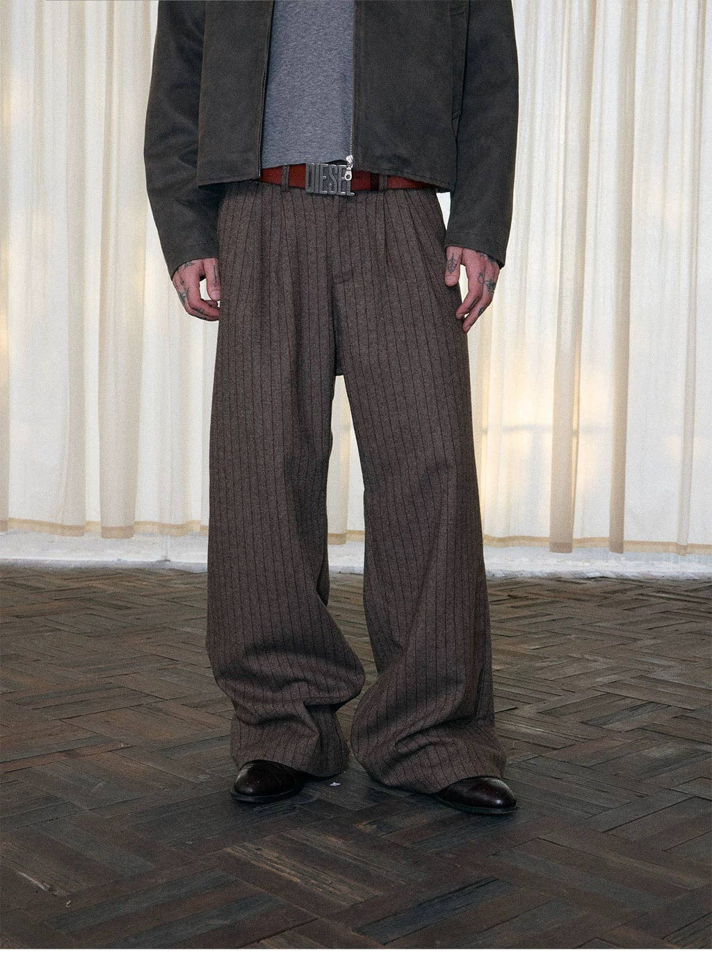 Brown Pinstripe Wide trouser