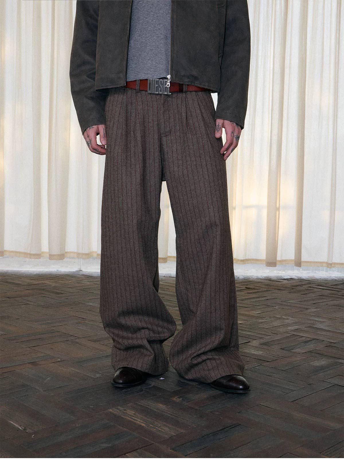 Brown Pinstripe Wide trouser