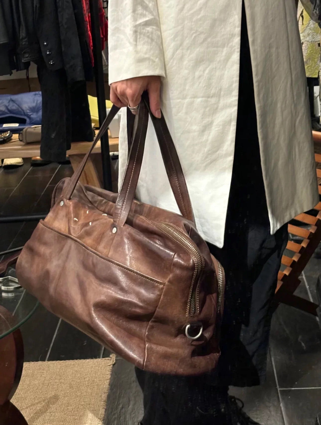 Masion  MM6  brown  leather duffel bag