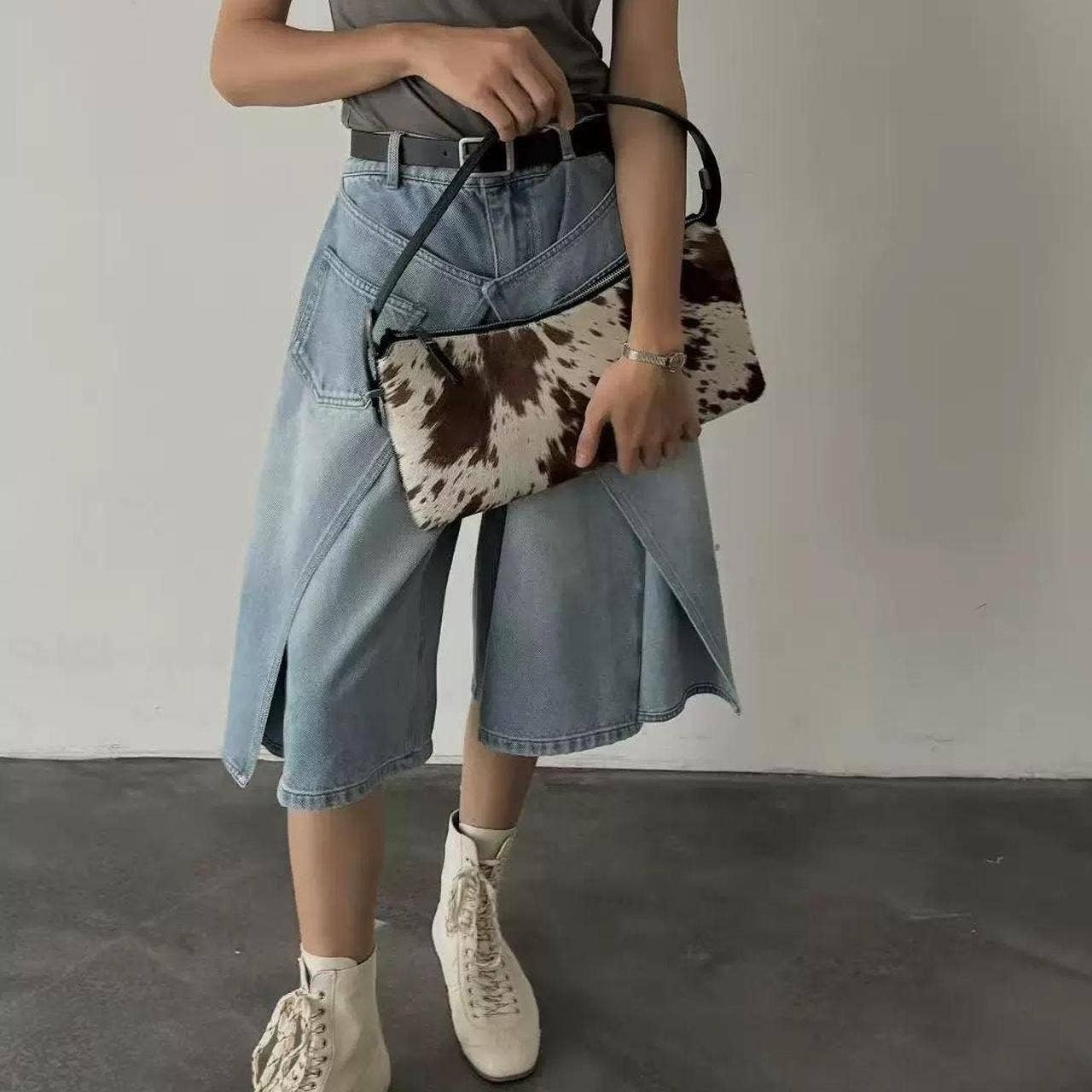 Brown and white cow print shoulder Bags