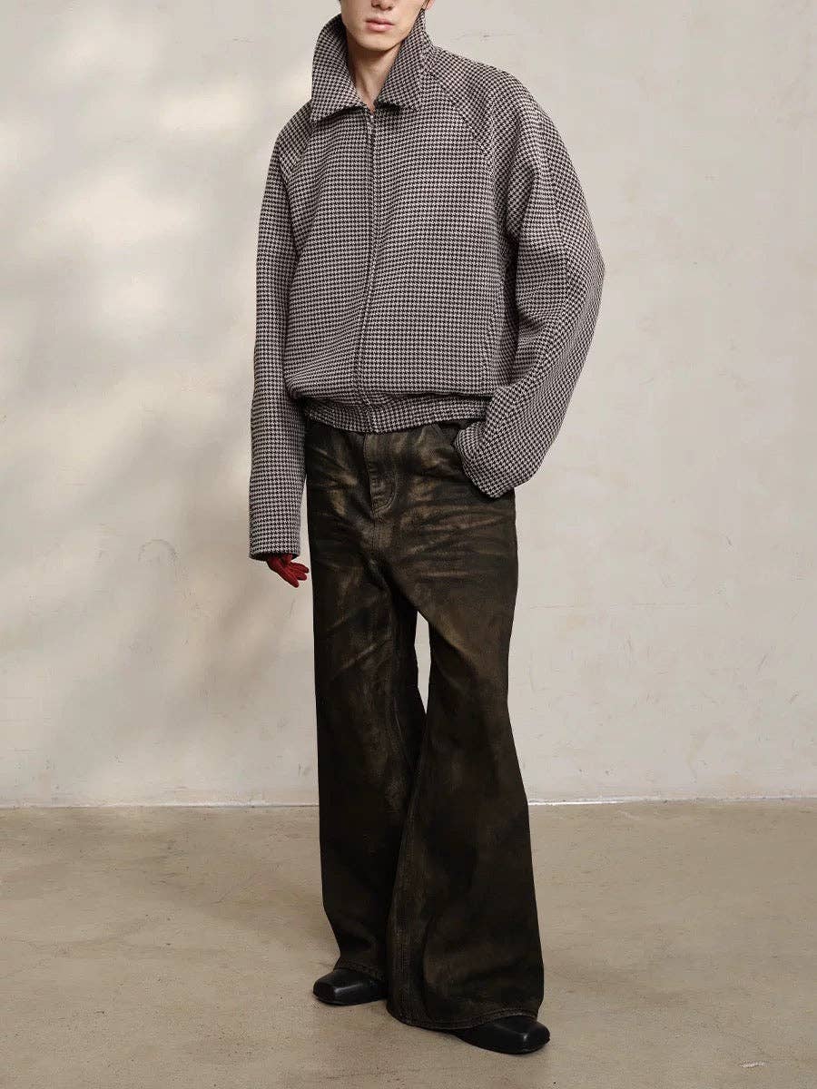 Houndstooth Zip-Up Jacket