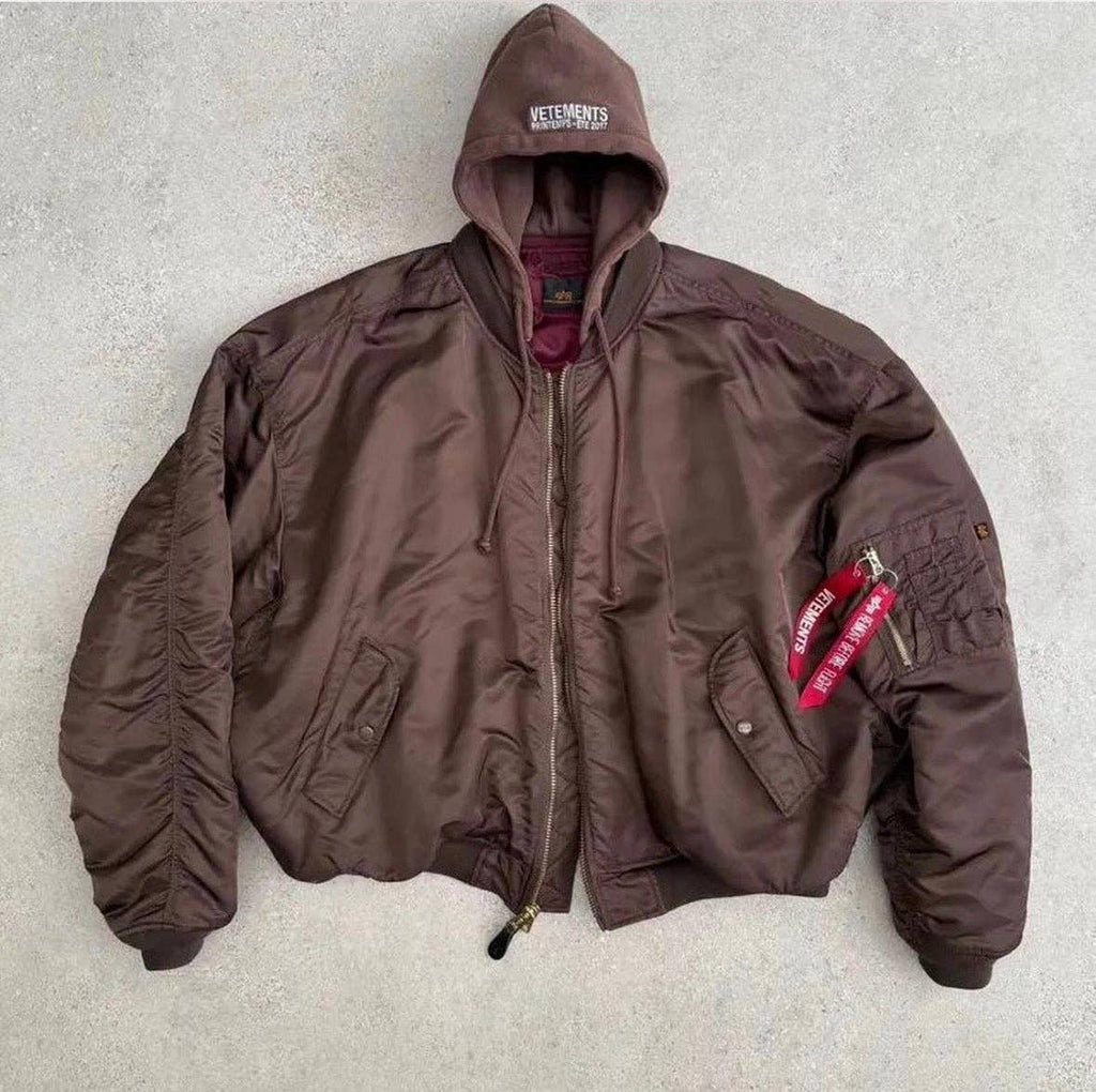 Vetements x Alpha Industries Layered Bomber Hoodie Brown