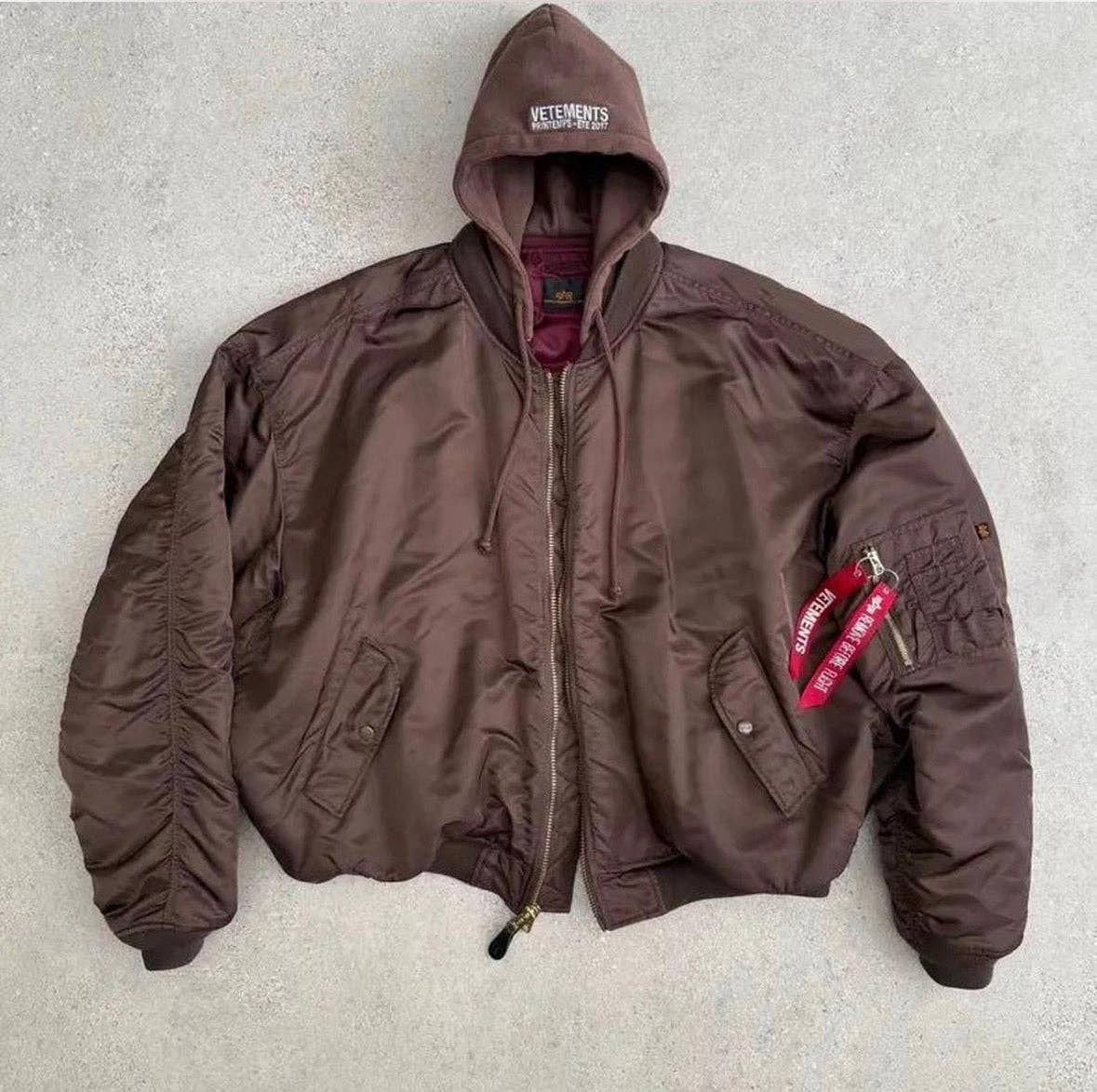 Vetements x Alpha Industries Layered Bomber Hoodie Brown