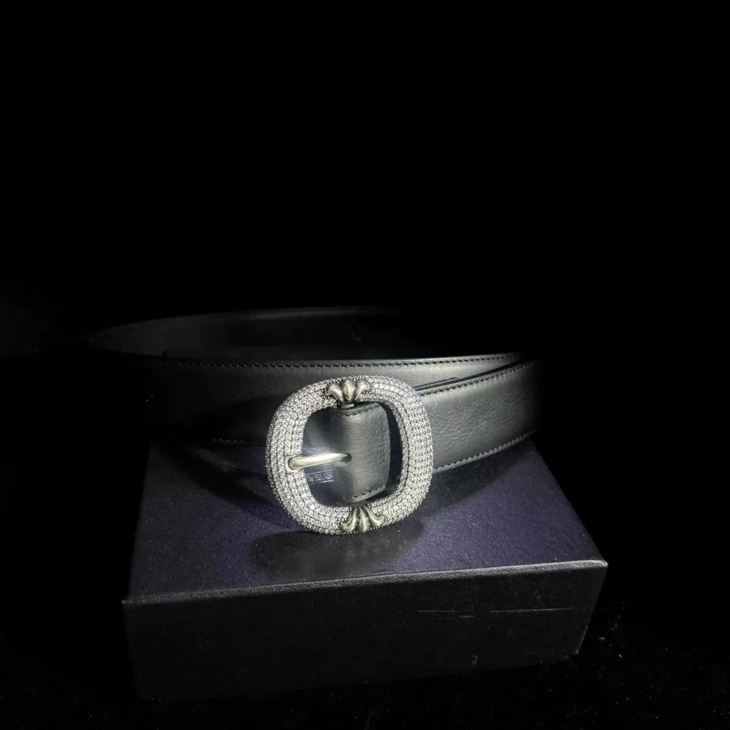 Black iced Chrome Leather Roller belt