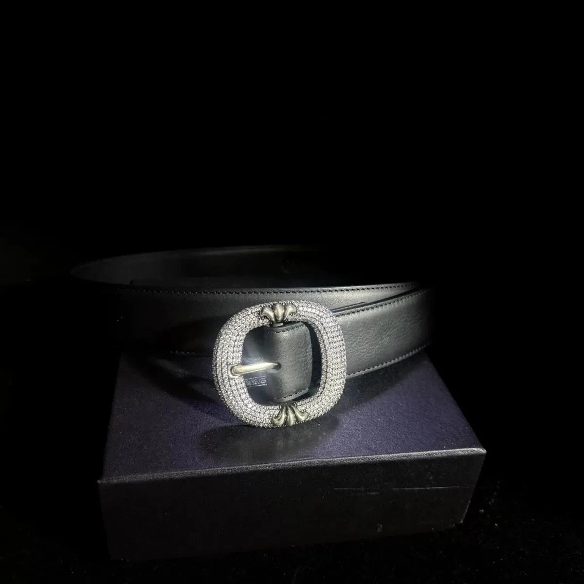 Black iced Chrome Leather Roller belt