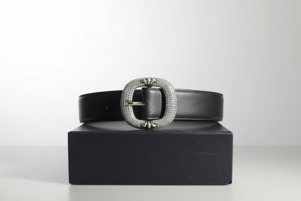 Black iced Chrome Leather Roller belt