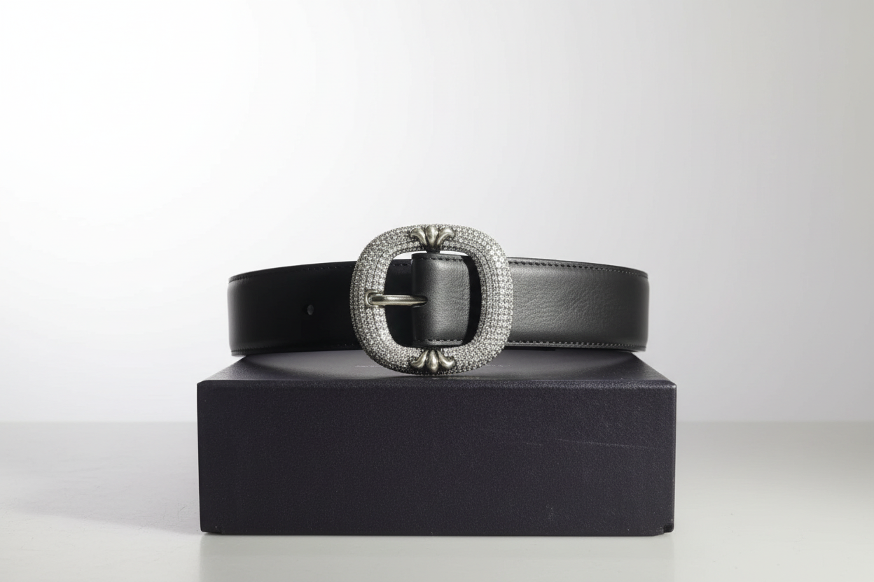 Black iced Chrome Leather Roller belt