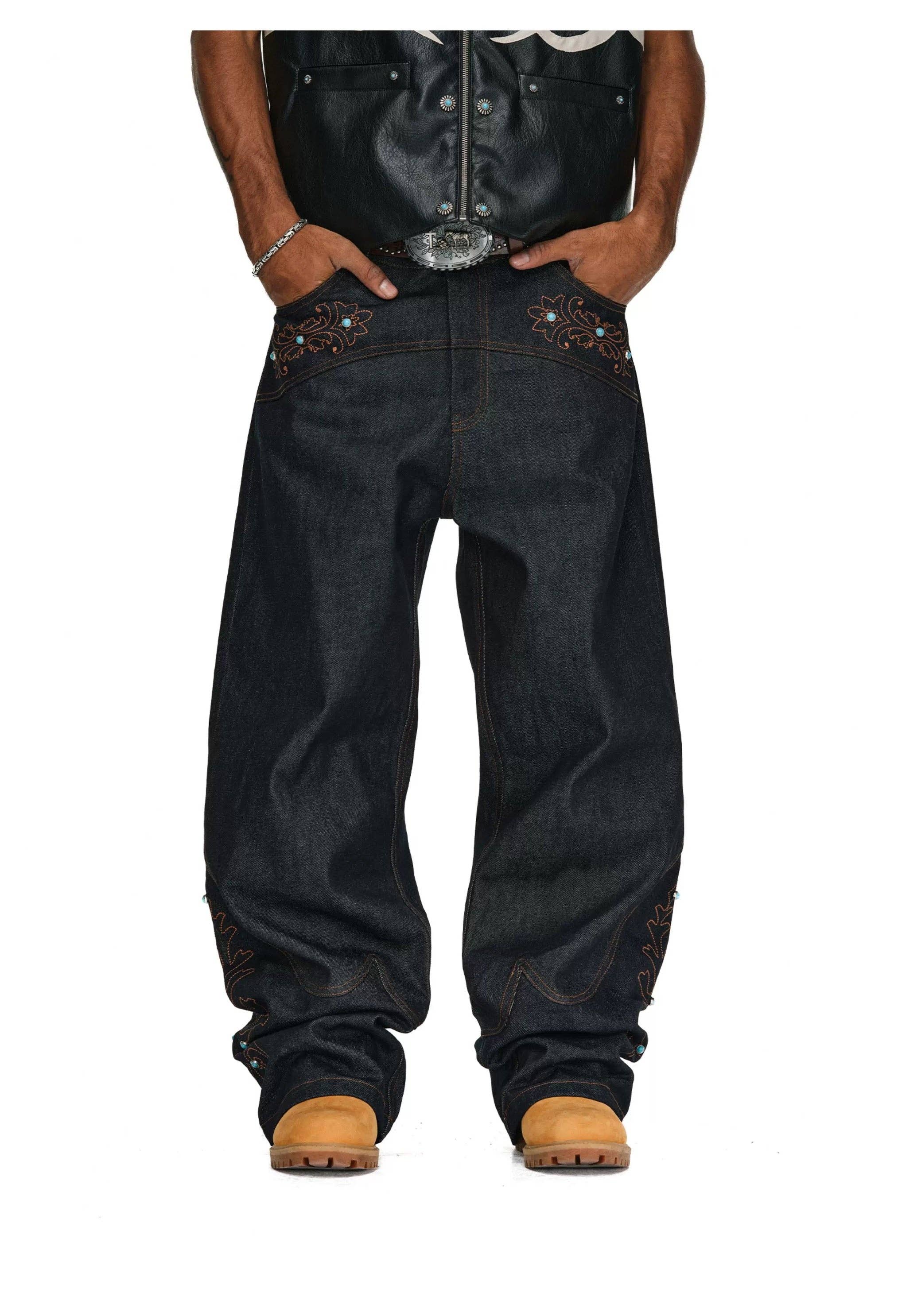 Wide-Leg Black Denim Jeans