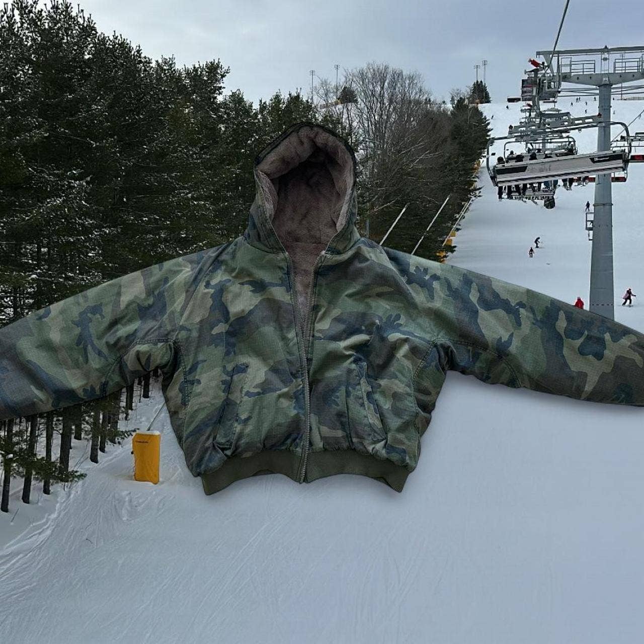 Camo fur puffer