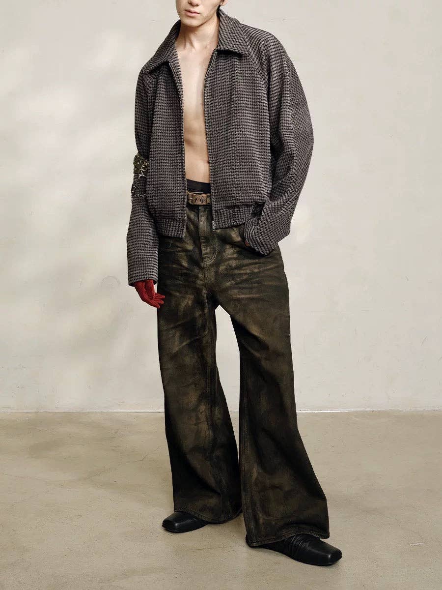Houndstooth Zip-Up Jacket