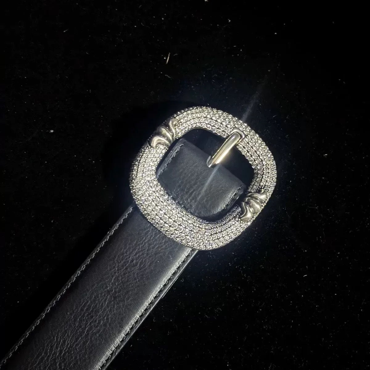 Black iced Chrome Leather Roller belt