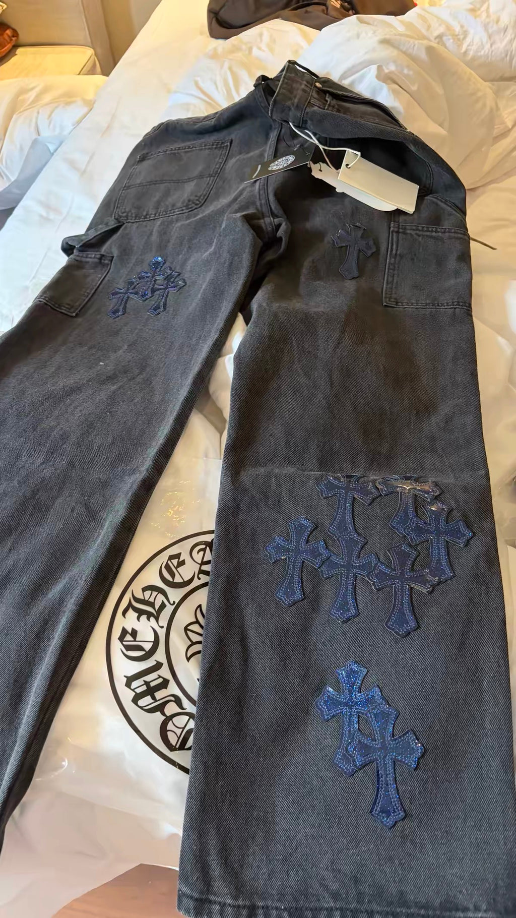 Chrome hearts blue cross patches carpenter pants