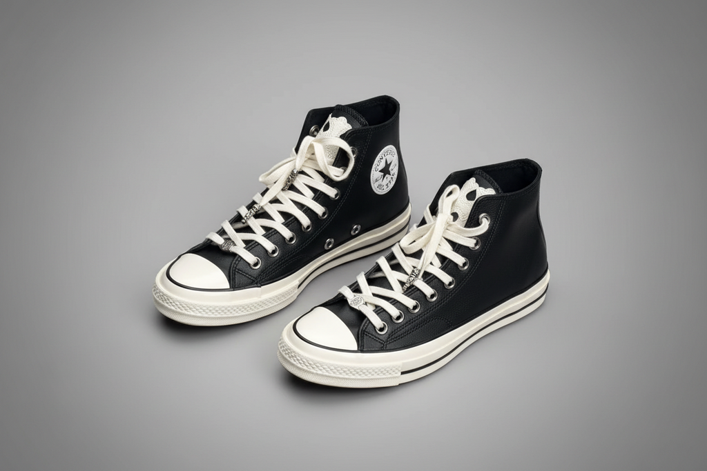 Black Leather chrome converse