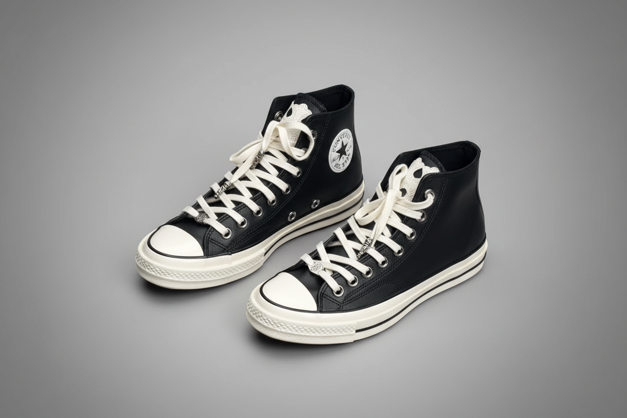 Black Leather chrome converse