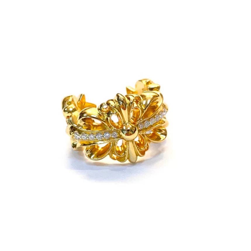 Gold Chrome hearts rings with diamond gemstone