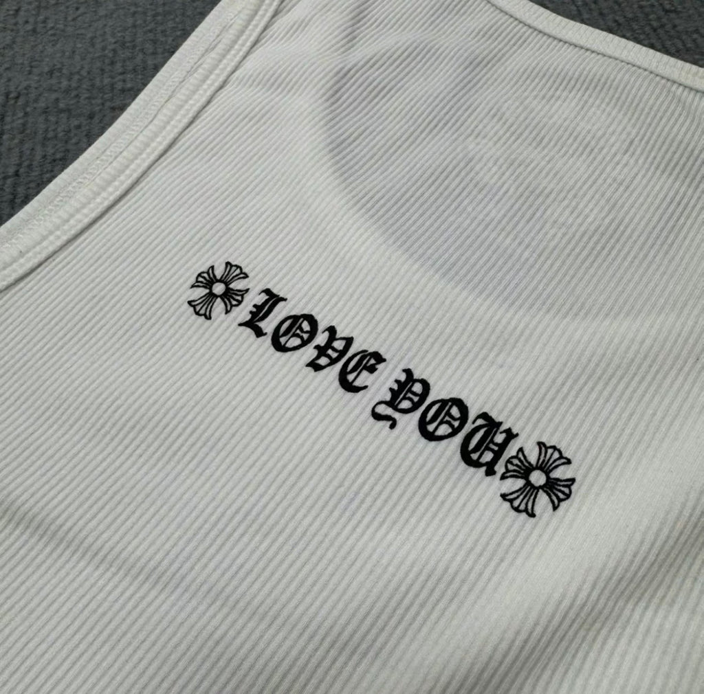Chrome White " I love you " tank vest top