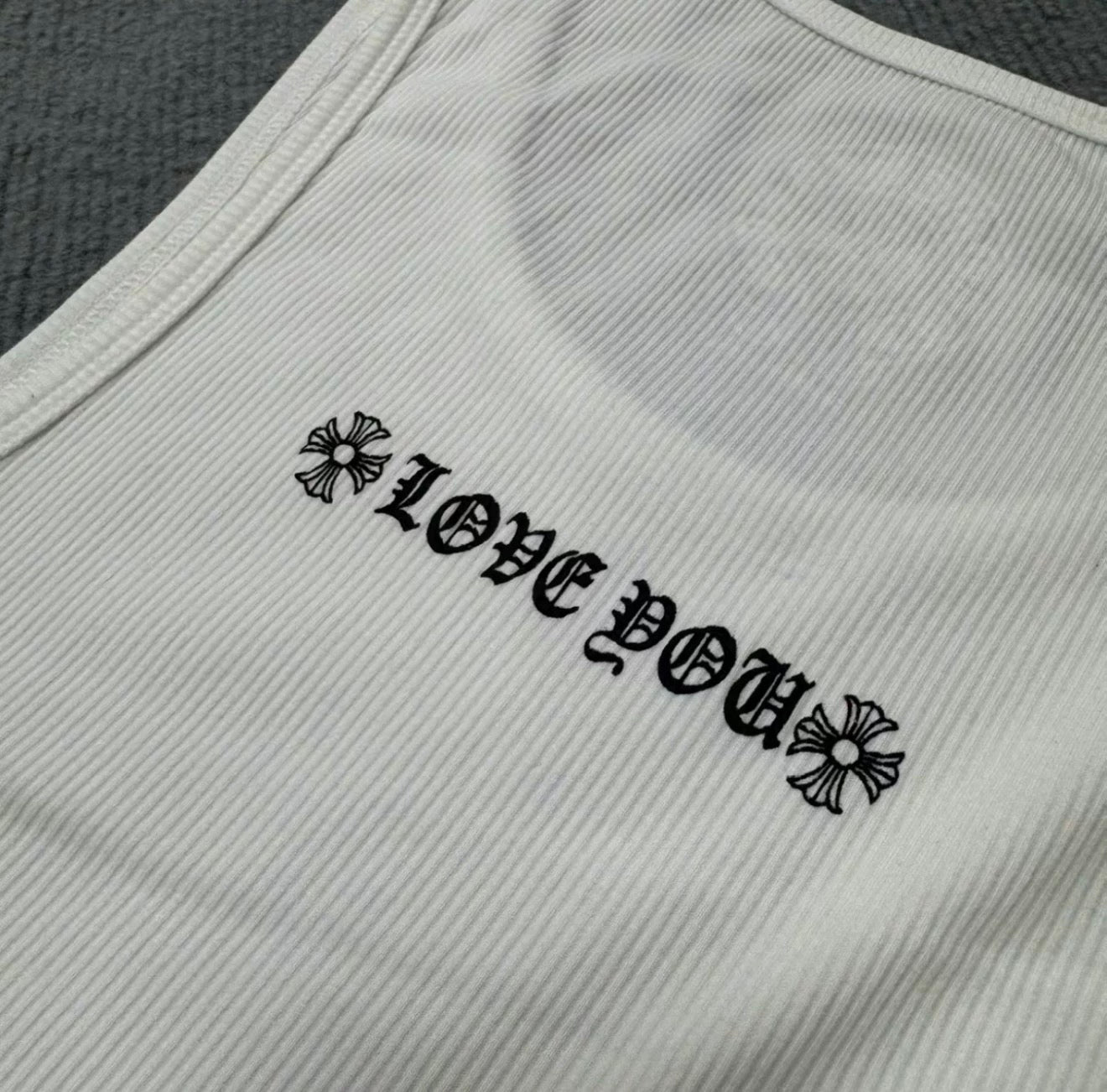 Chrome White " I love you " tank vest top