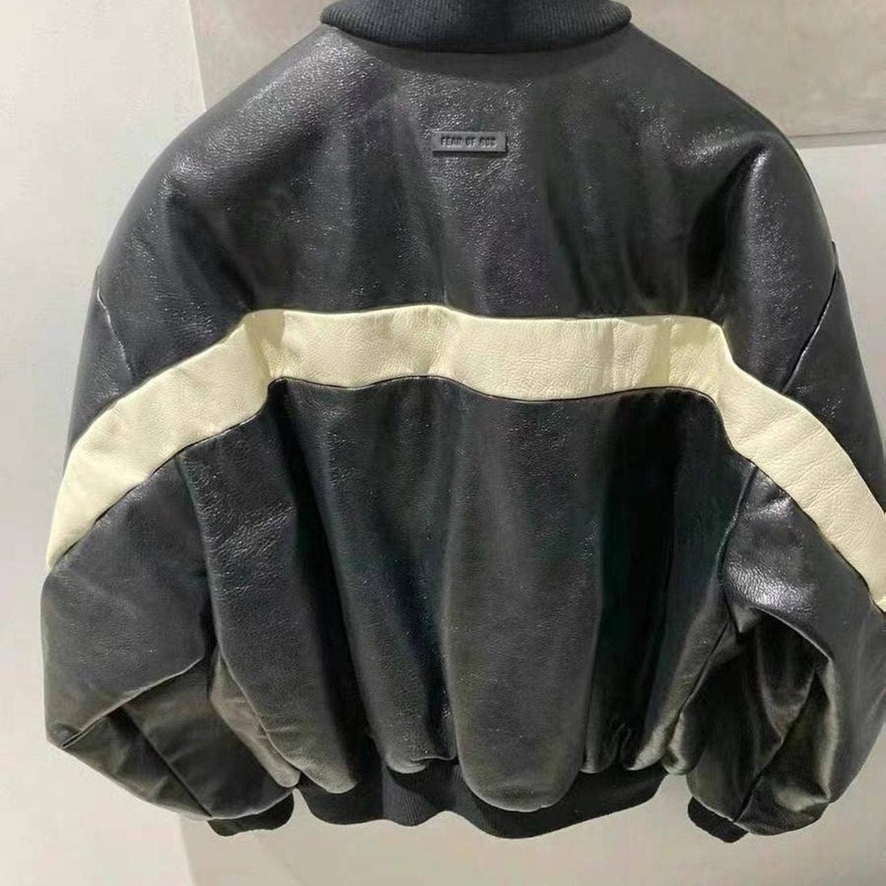 Fear of God Black and white leather bomber jacket...