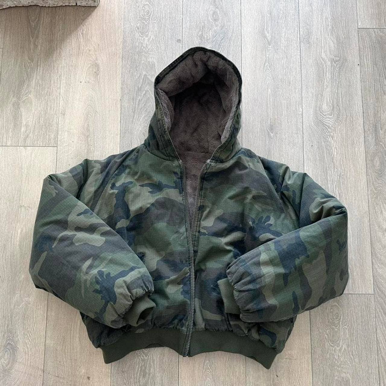 Camo fur puffer