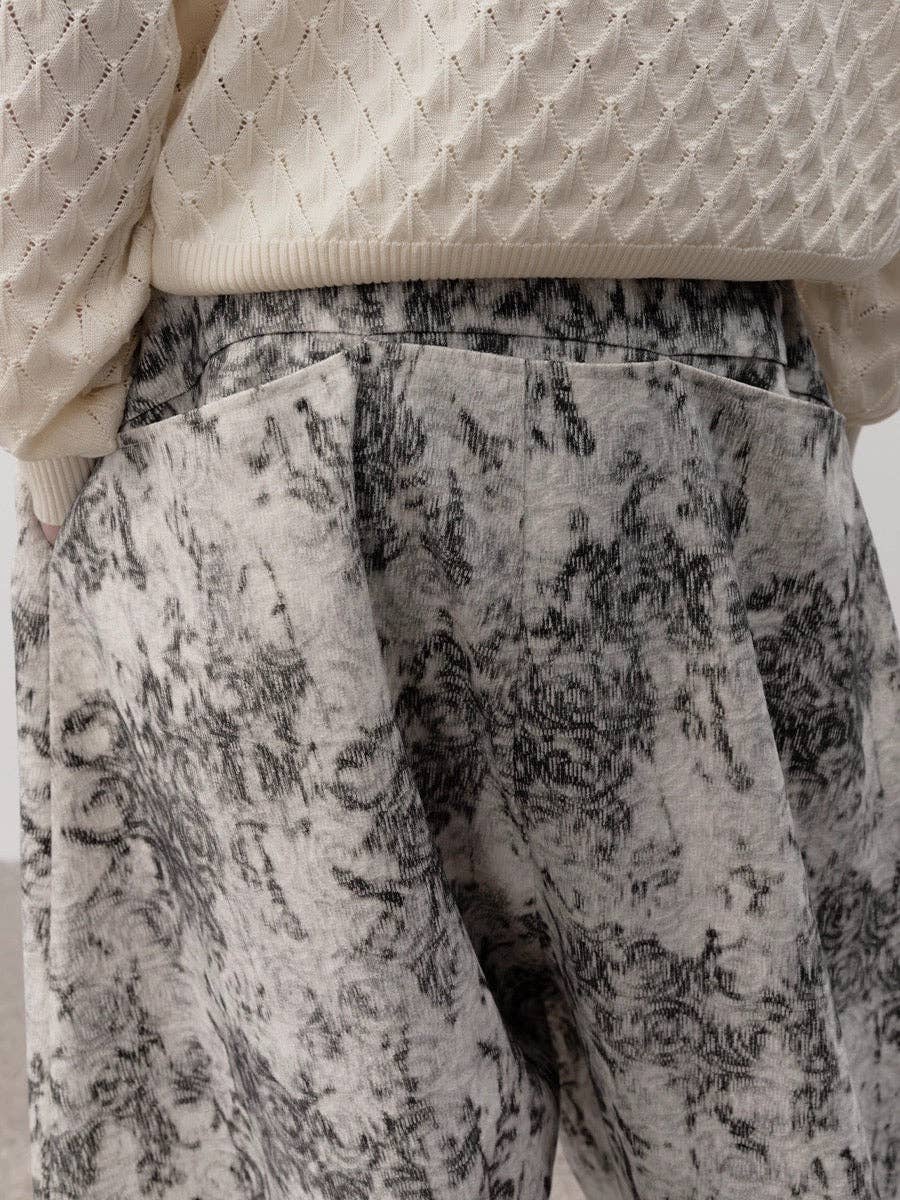 Abstract Print Ribbed Knit Half-Zip Sweater