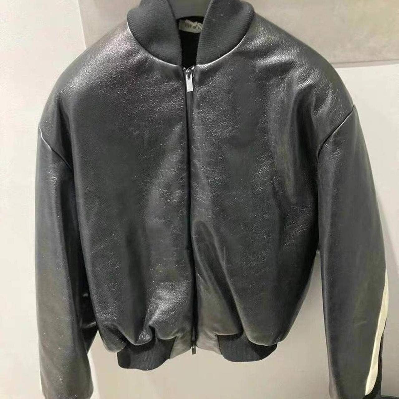 Fear of God Black and white leather bomber jacket...