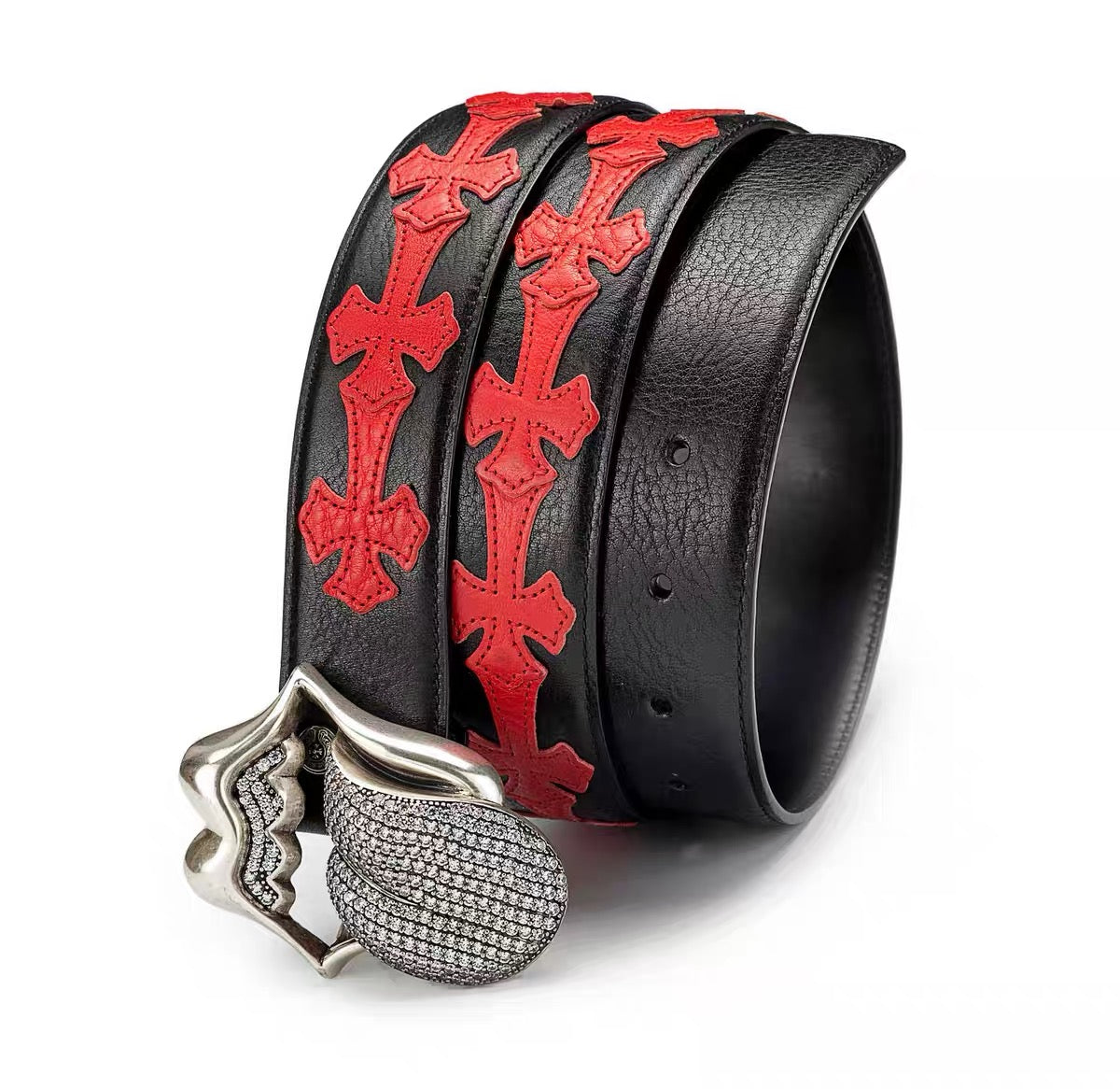Chrome hearts iced rolling stone tounge lip  belt