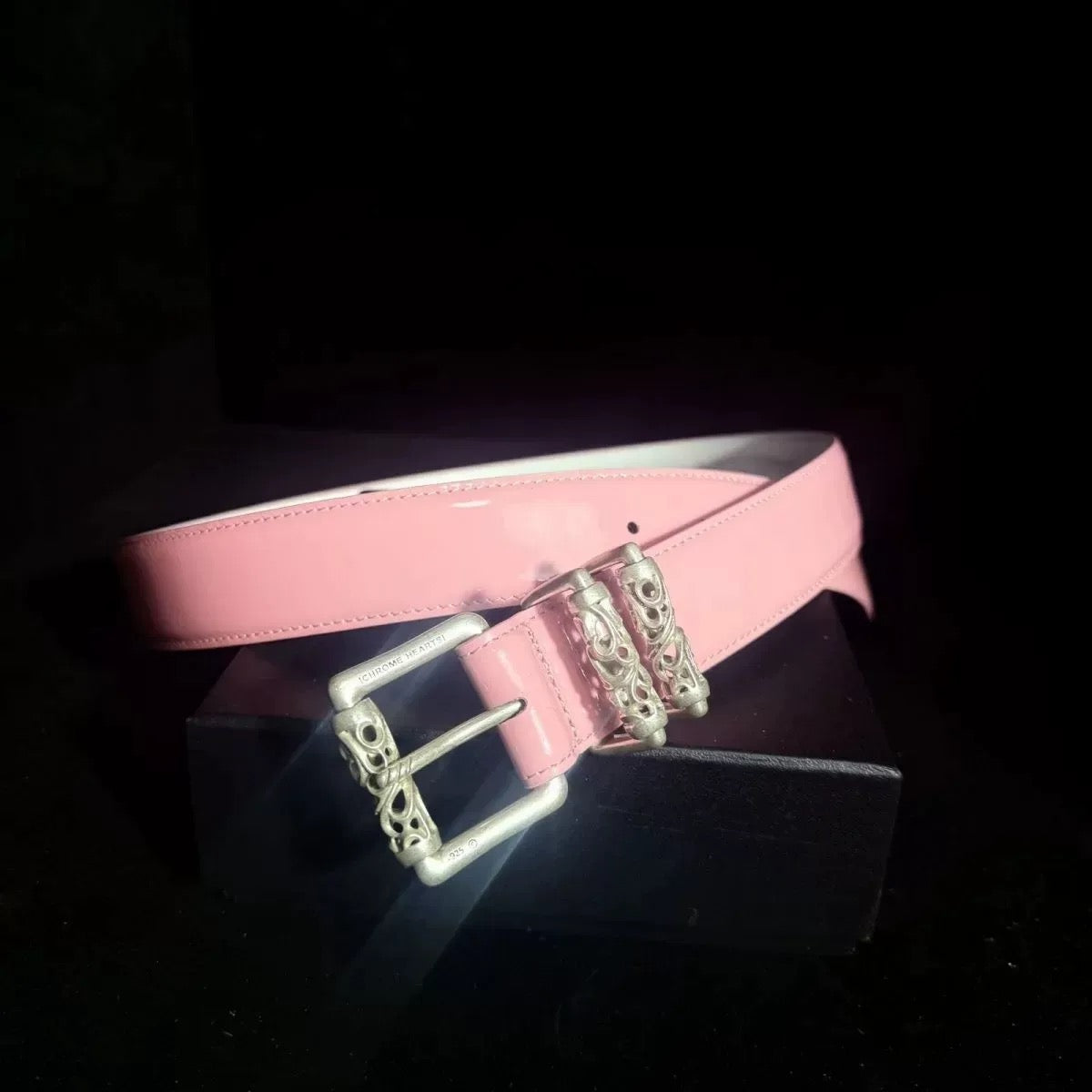 Pink Patent Chrome Leather Roller belt