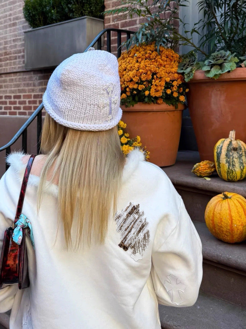 Archive white Chrome cross  beanie