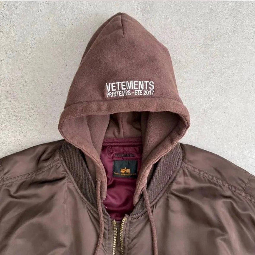Vetements x Alpha Industries Layered Bomber Hoodie Brown