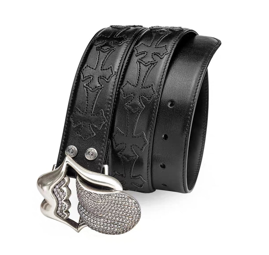 Chrome hearts iced rolling stone tounge lip  belt