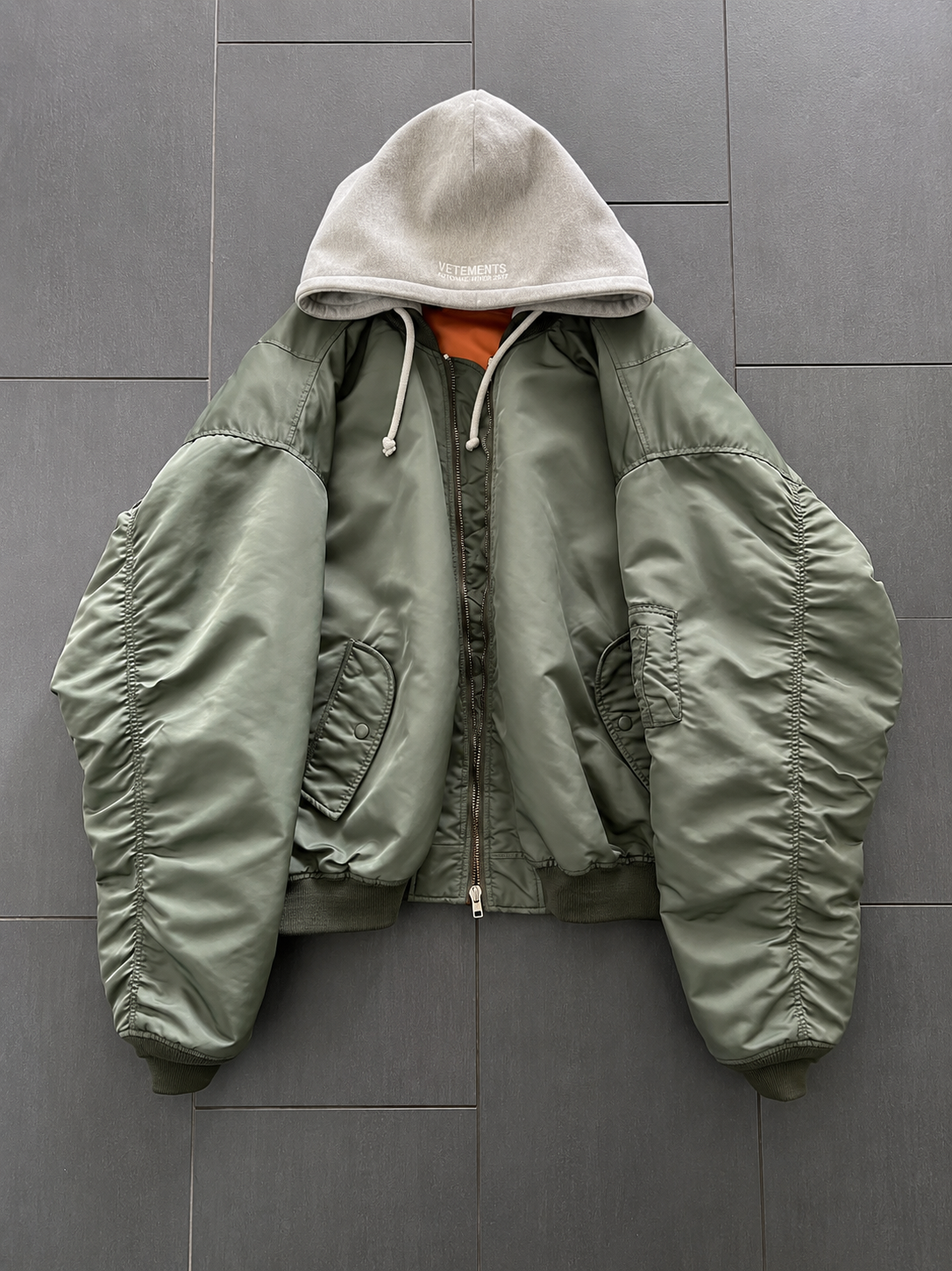 Vetements x Alpha Industries green Bomber Hoodie