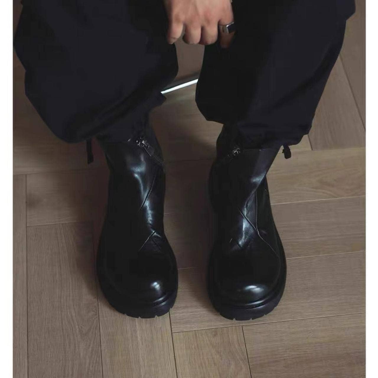 Leather zipper boots
