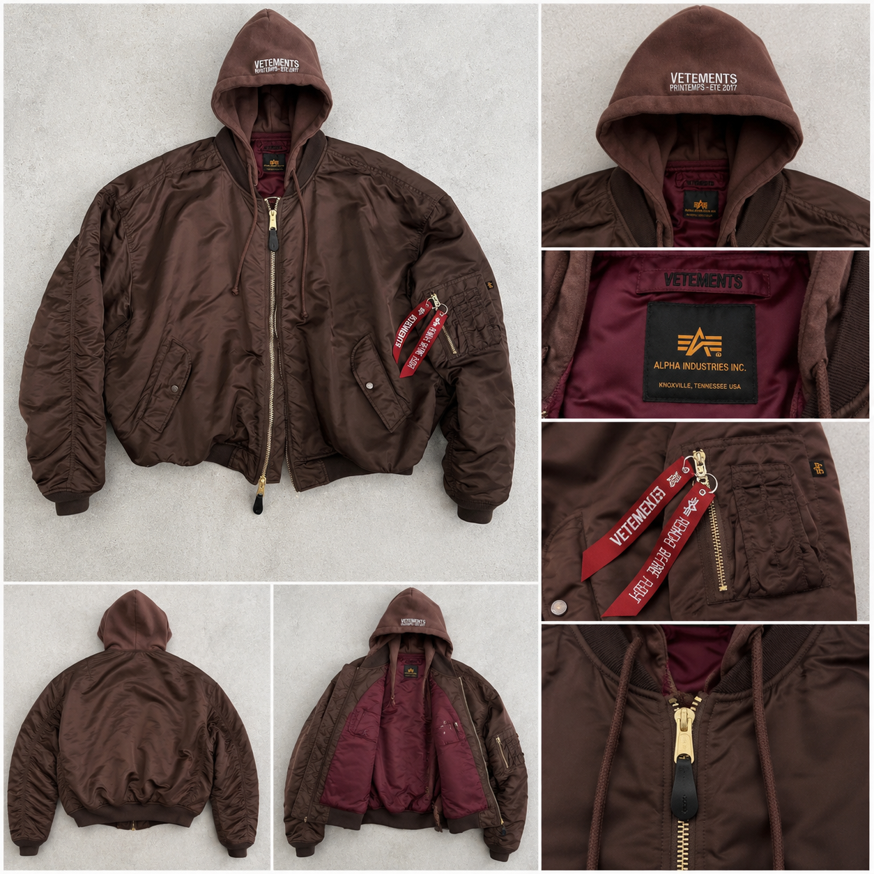 Vetements x Alpha Industries Layered Bomber Hoodie Brown