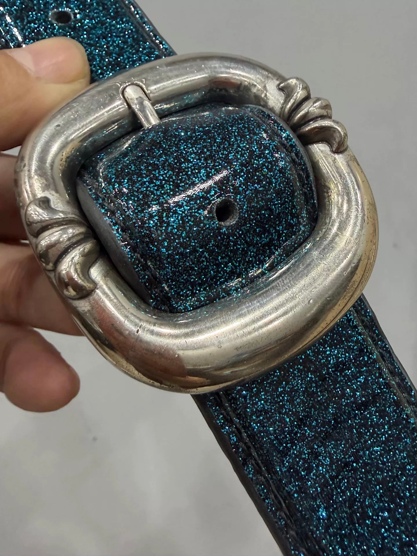 Archive blue patent  Chrome Leather belt