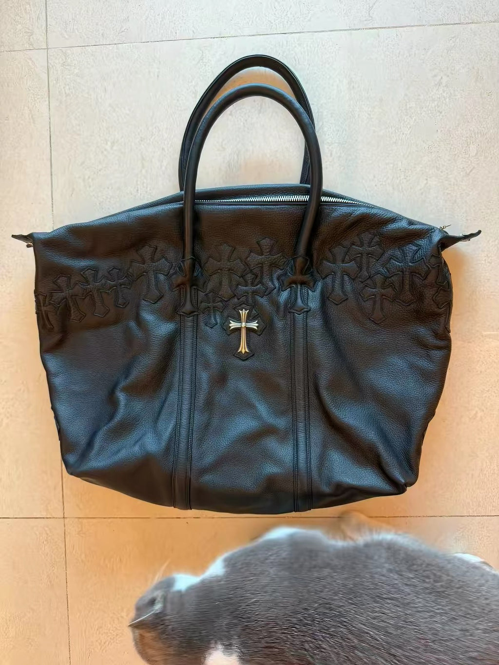Chrome hearts cross patches leather duffel bag