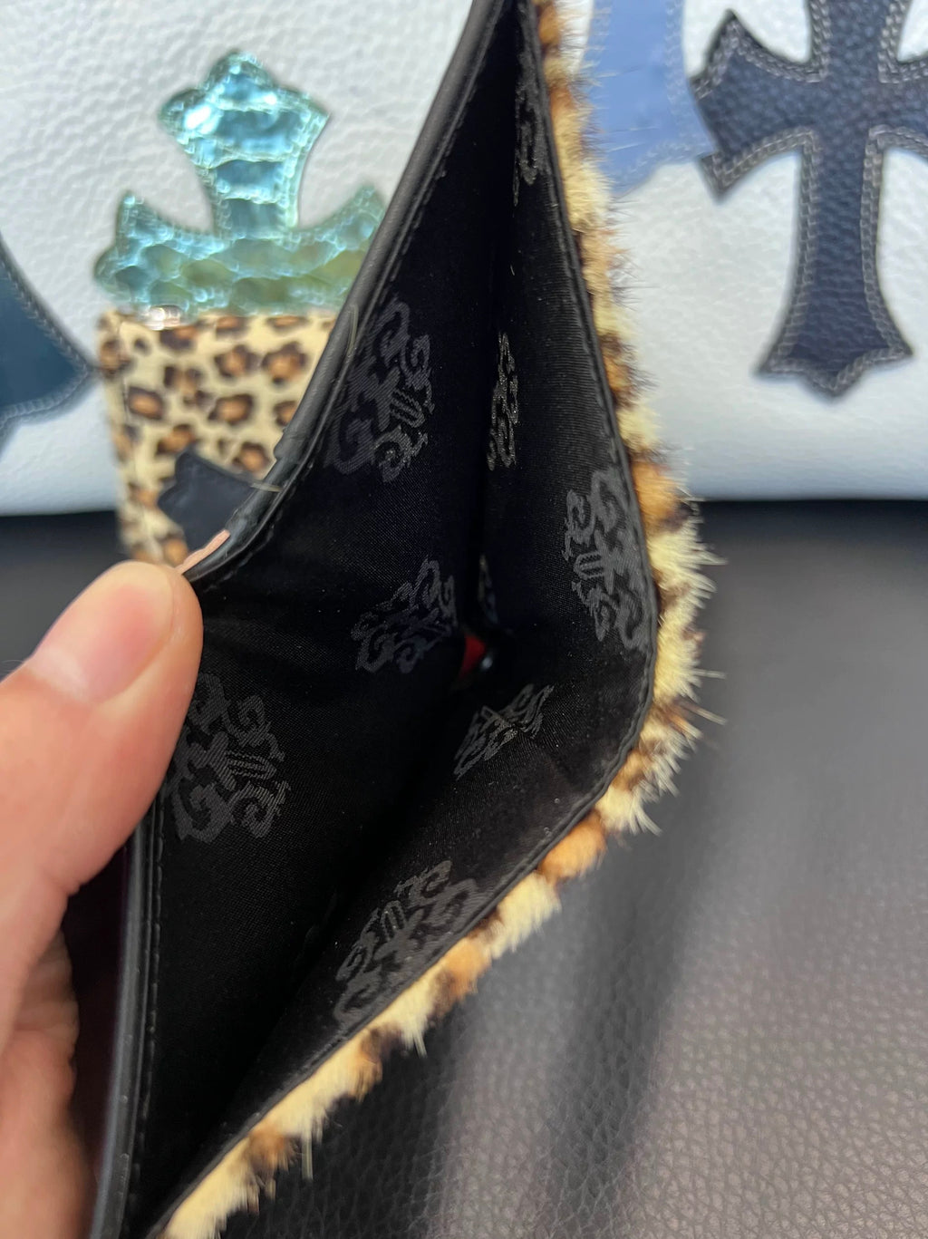 Leopard Chrome hearts  rolling stone wallet bag