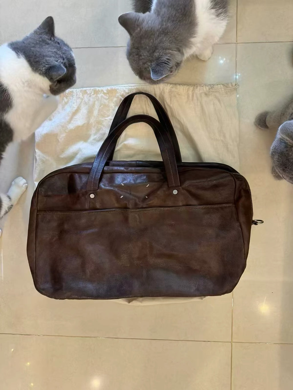 Masion  MM6  brown  leather duffel bag