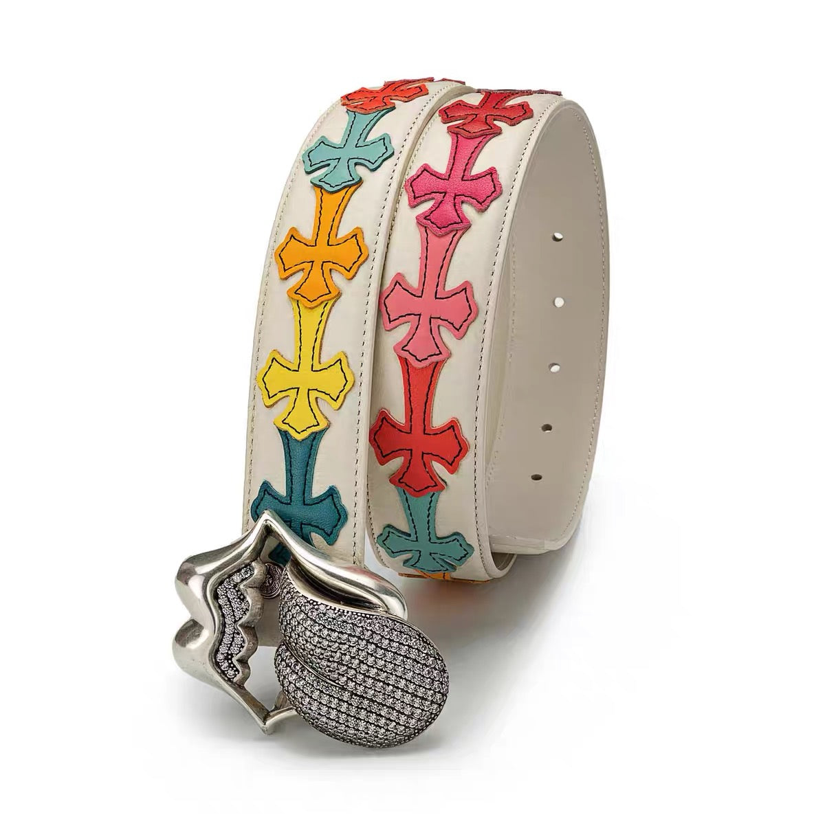 Chrome hearts iced rolling stone tounge lip  belt